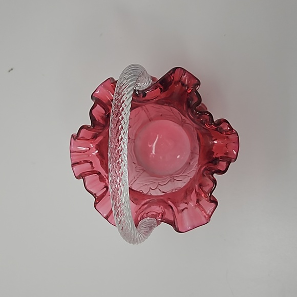 FINAL PRICE Fenton Cranberry 9 inch Ruffled Basket - Picture 2 of 4